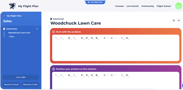 SalesScript in Flight Plan